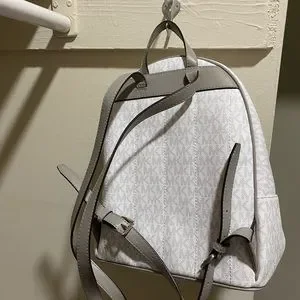 Michael Kors silver and white backpack purse, 10x10! Michael Kors Pocket Backpack Medium In Monogram Optic White  main image 4